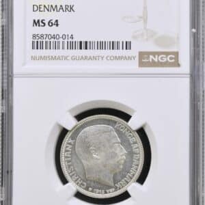 1915, 1 krone, Chr.X, Sieg 2, Hede 9, Kva. 0 "Medaljeprægskarakter" Graderet MS 64 af NGC