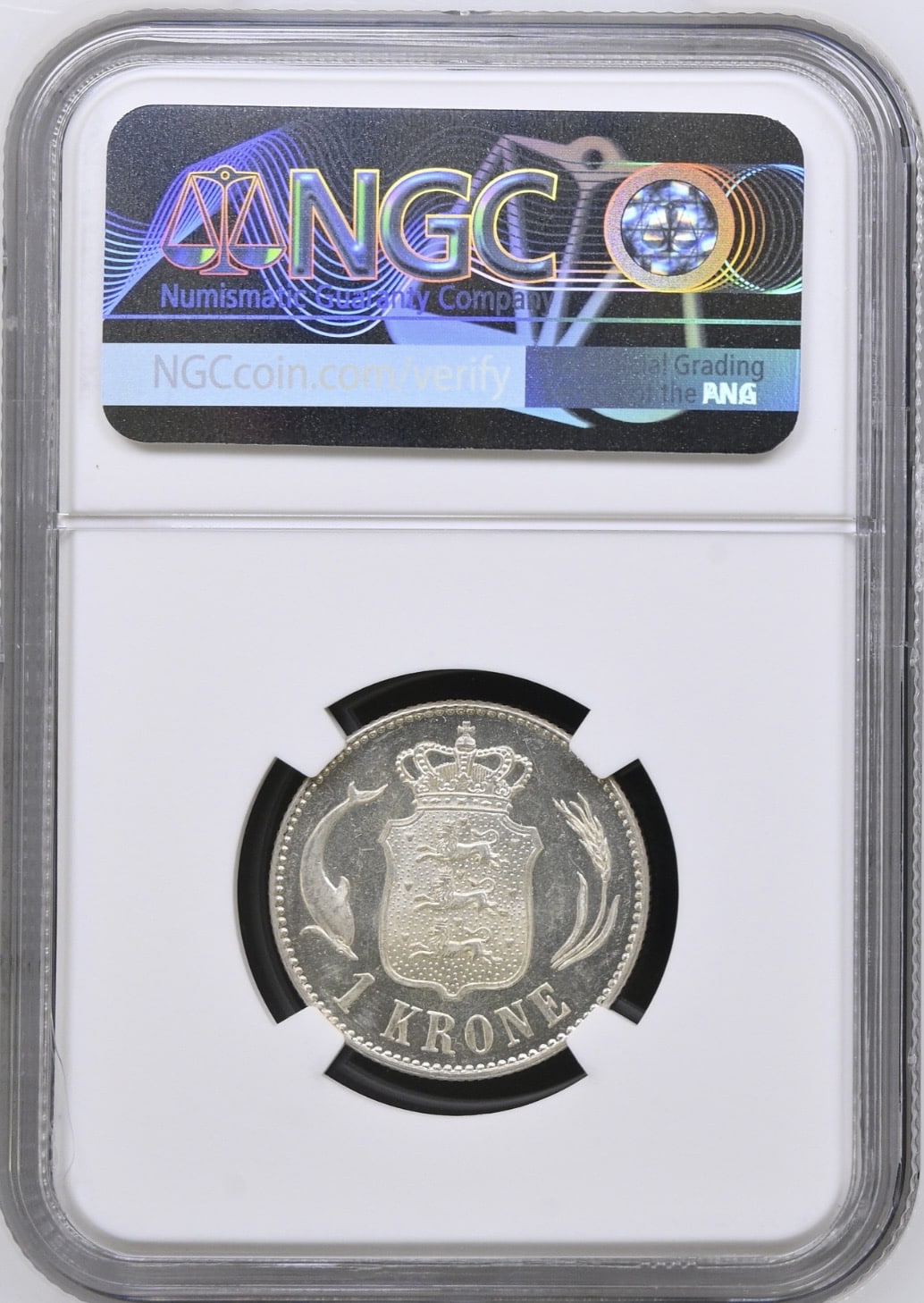 1915, 1 krone, Chr.X, Sieg 2, Hede 9, Kva. 0 "Medaljeprægskarakter" Graderet MS 64 af NGC - Image 2