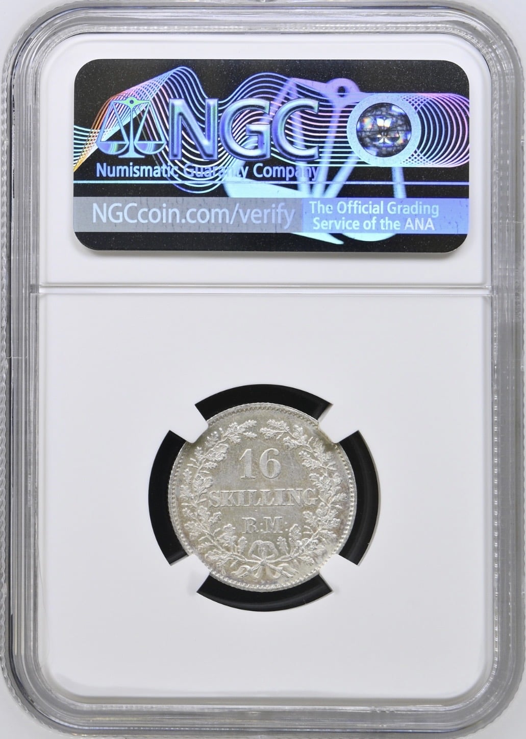 1858, 16 skilling, Fre.VII, Sieg 11, Hede 10B, Kva. 0 "Medaljeprægskarakter" Graderet MS 63 af NGC - Image 2
