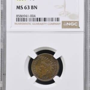 USA, 1 cent 1881 "Indien Head", KM 90a, Kva. 0, Graderet MS 63 BN af NGC