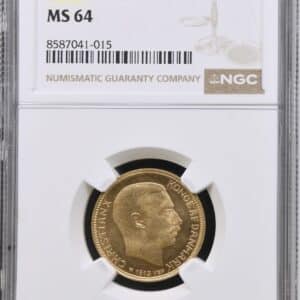 1914, 20 kroner, Chr.X, Sieg 3.1, Hede 1A, Kva. 0, Graderet MS 64 af NGC