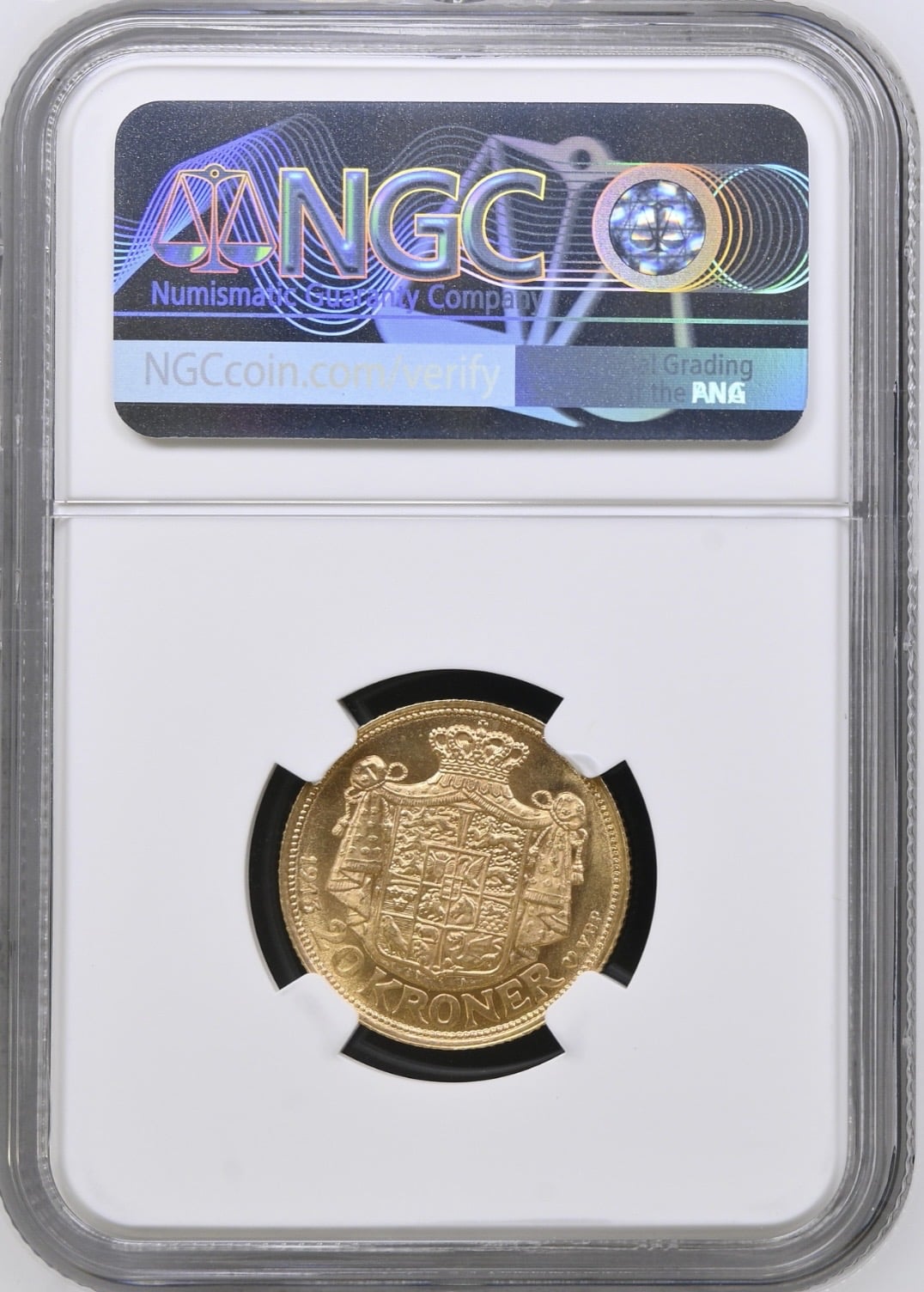 1914, 20 kroner, Chr.X, Sieg 3.1, Hede 1A, Kva. 0, Graderet MS 64 af NGC - Image 2