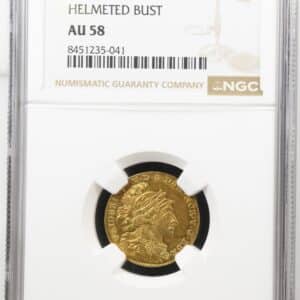 1757 VH, 12 mark / Hjelm dukat, Fre.V, Sieg 19, Hede 23, Kva. 0-01, Graderet AU 58 af NGC.