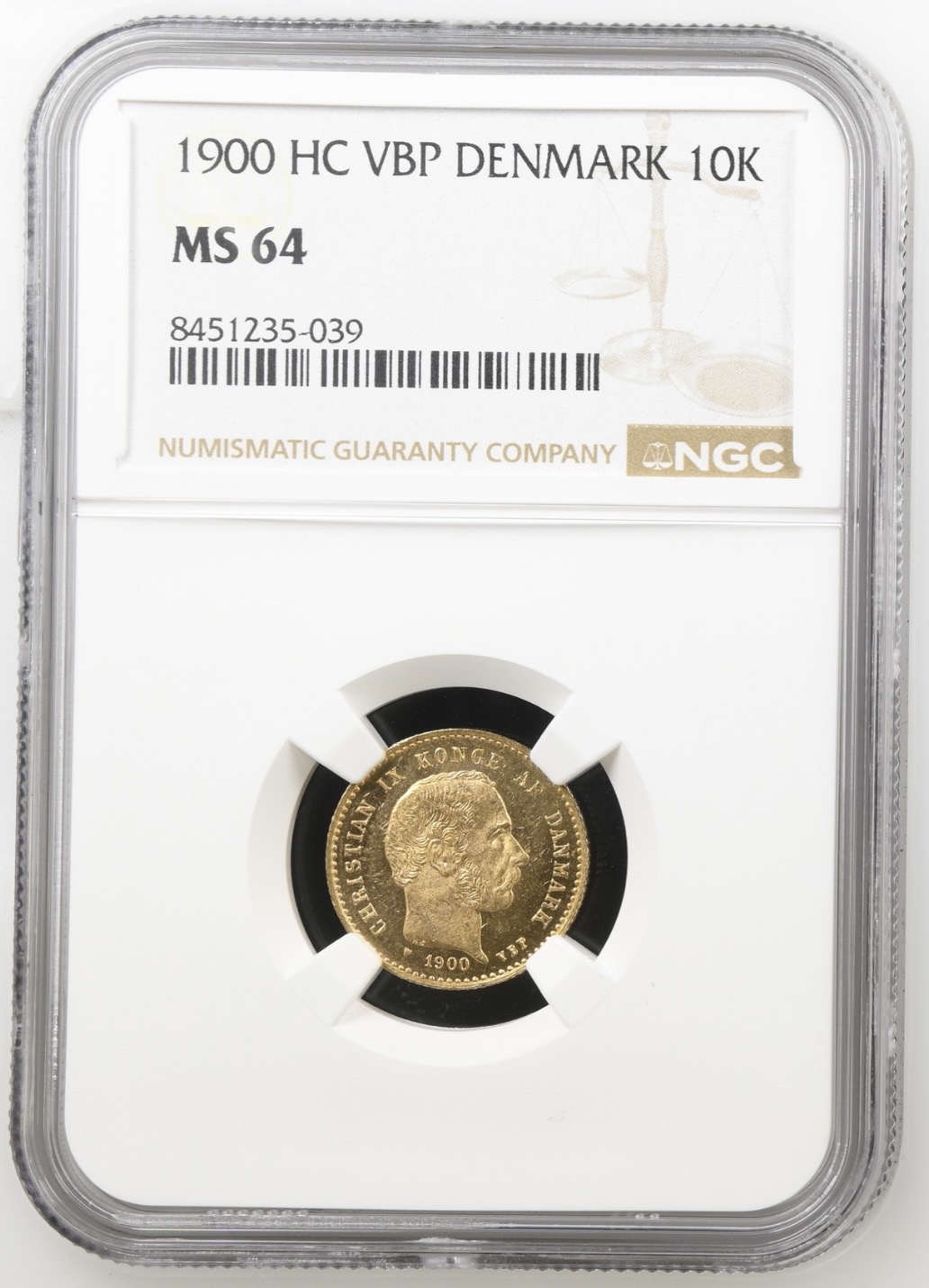 1900 HC, 10 kroner, Chr.IX, Sieg 1.2, Hede 9B, Kva. 0, Graderet MS 64 af NGC
