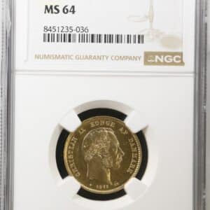 1873 HC, 20 kroner, Chr.IX, Sieg 1.1, Hede 8A, Kva. 0 "Medaljeprægskarakter" Graderet MS 64 af NGC