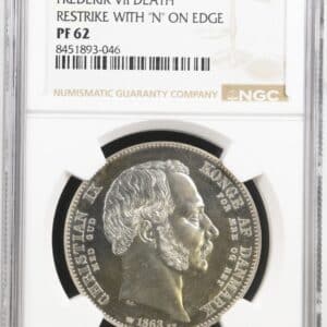 1863 RH, 2 rigsdaler, Chr.IX, Sieg 4, Hede 3, Nypræg, Kva. Proof, Graderet PF 62 af NGC