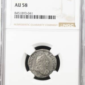 1695, 8 skilling, Chr.V, Sieg 16.1, Hede 113, Kold 143, Kva. 01, Graderet AU 58 af NGC, Ex. Karsten Kold