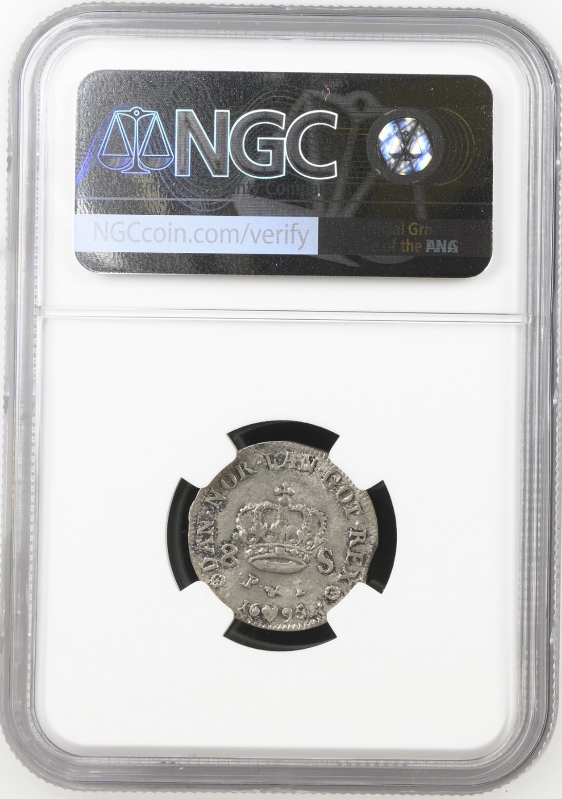 1695, 8 skilling, Chr.V, Sieg 16.1, Hede 113, Kold 143, Kva. 01, Graderet AU 58 af NGC, Ex. Karsten Kold - Image 2