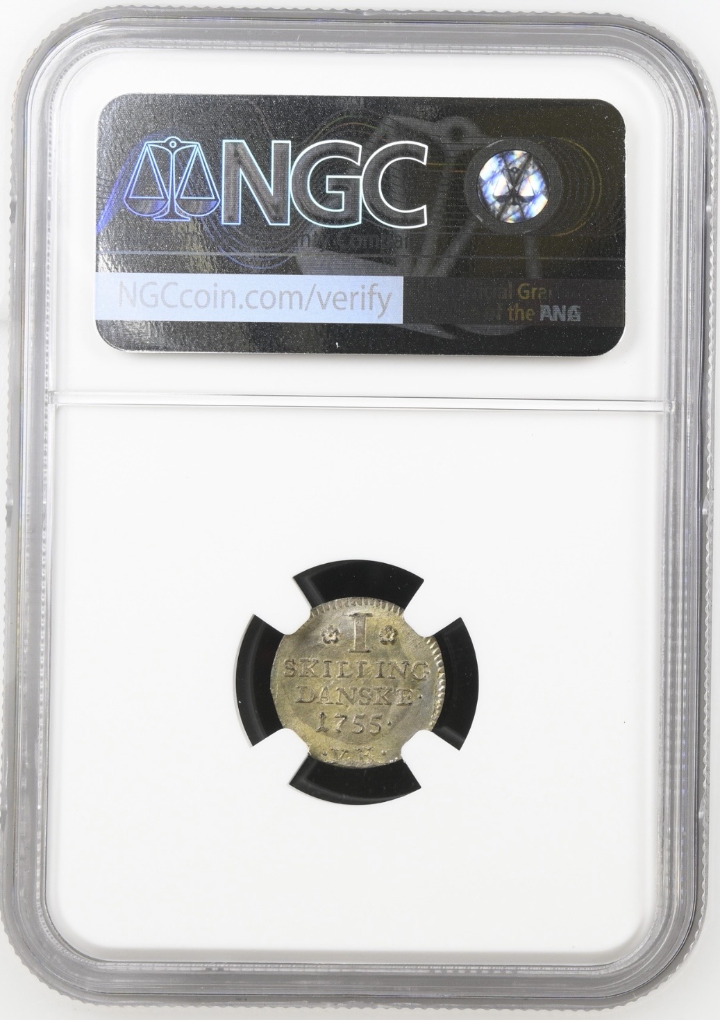 1755 VH, 1 skilling, Fre.V, Sieg 2.1, Hede 37A, Kva. 0, Graderet MS 66 af NGC "Single TOP POP" - Image 2