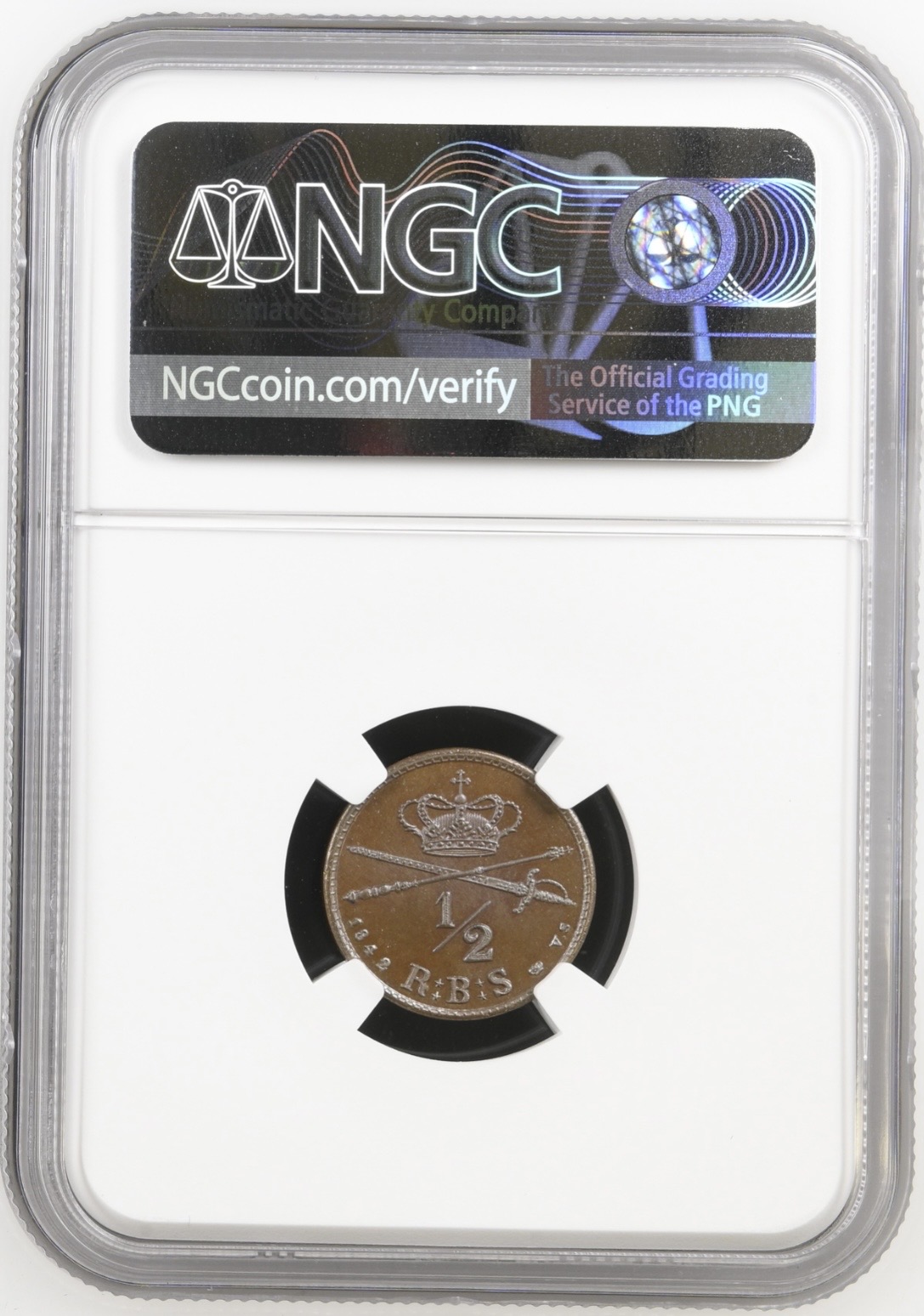 1842 VS, 1/2 rigsbankskilling, Chr.VII, Sieg 3, Hede 12, Kva. M, Graderet MS 67 BN af NGC "Single TOP POP" - Image 2