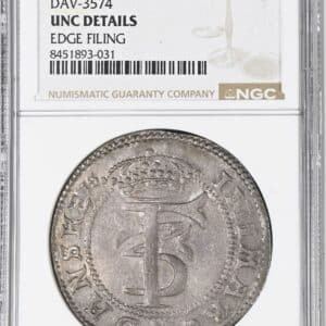 1660, 4 mark / krone, Glückstadt, Fre.III, Sieg 153.1, Hede 153A, Kva. 0-01 svage filespor på rand, Graderet UNC Details Edge af NGC