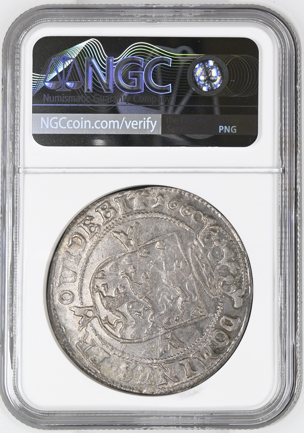 1660, 4 mark / krone, Glückstadt, Fre.III, Sieg 153.1, Hede 153A, Kva. 0-01 svage filespor på rand, Graderet UNC Details Edge af NGC - Image 2