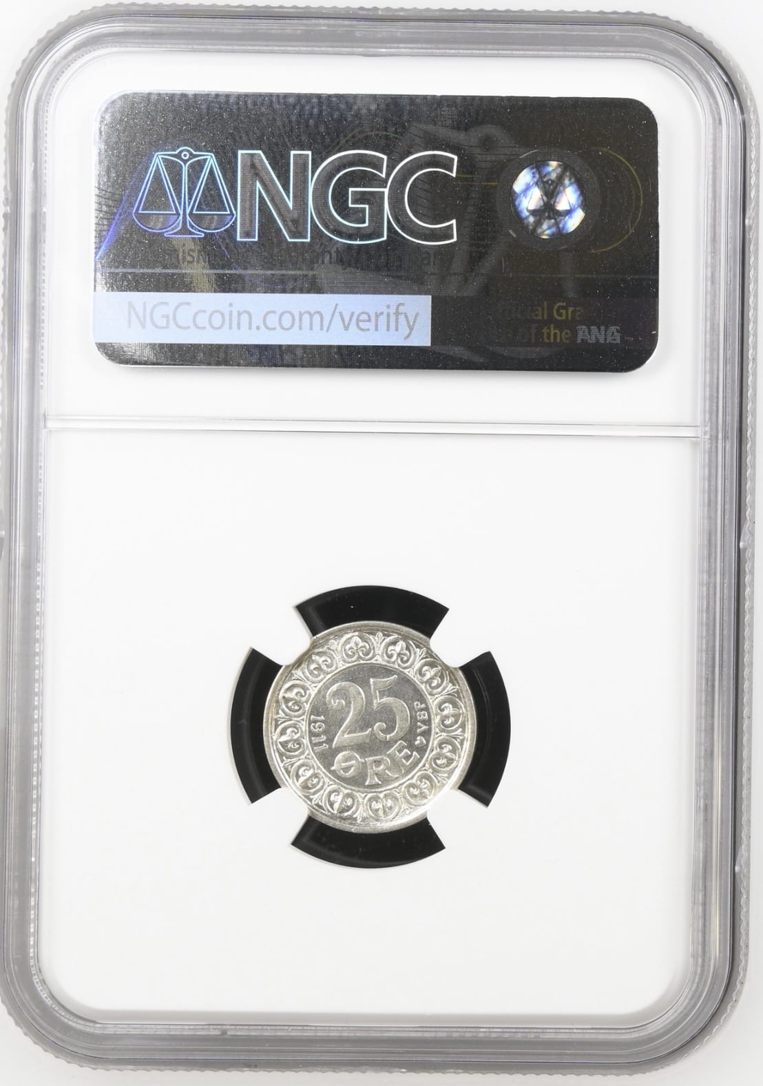 1911 VBP, 25 øre, Fre.VIII, Sieg 2, Hede 4, Kva. M, Graderet MS 65 af NGC - Image 2