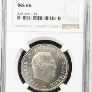 1969 C S, 5 kroner, Fre.IX, Sieg 1.1, Hede 4A, Kva. M, Graderet MS 66 af NGC.