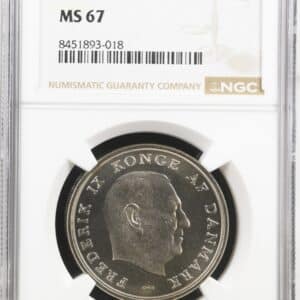 1966 C S, 5 kroner, Fre.IX, Sieg 1.1, Hede 4A, Kva. M, Graderet MS 67 af NGC "Single TOP POP"