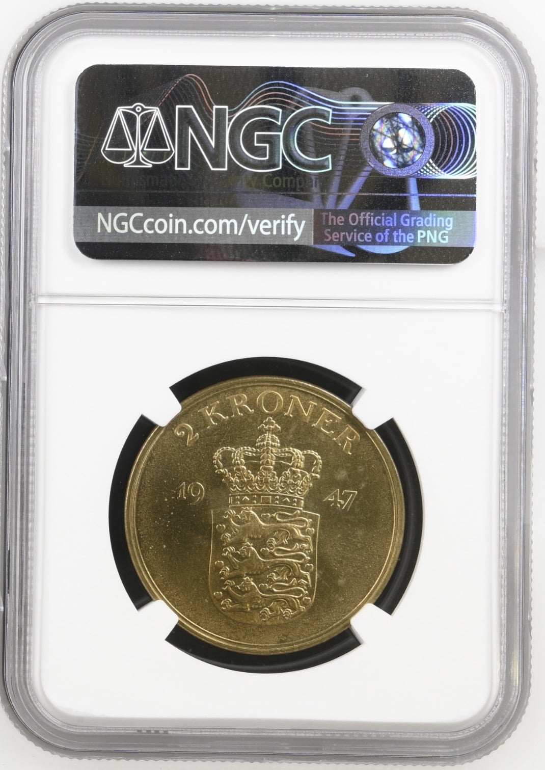 1947 N, 2 kroner, Fre.IX, Sieg 4.1, Hede 5A, Kva. M, Graderet MS 66 af NGC. - Image 2