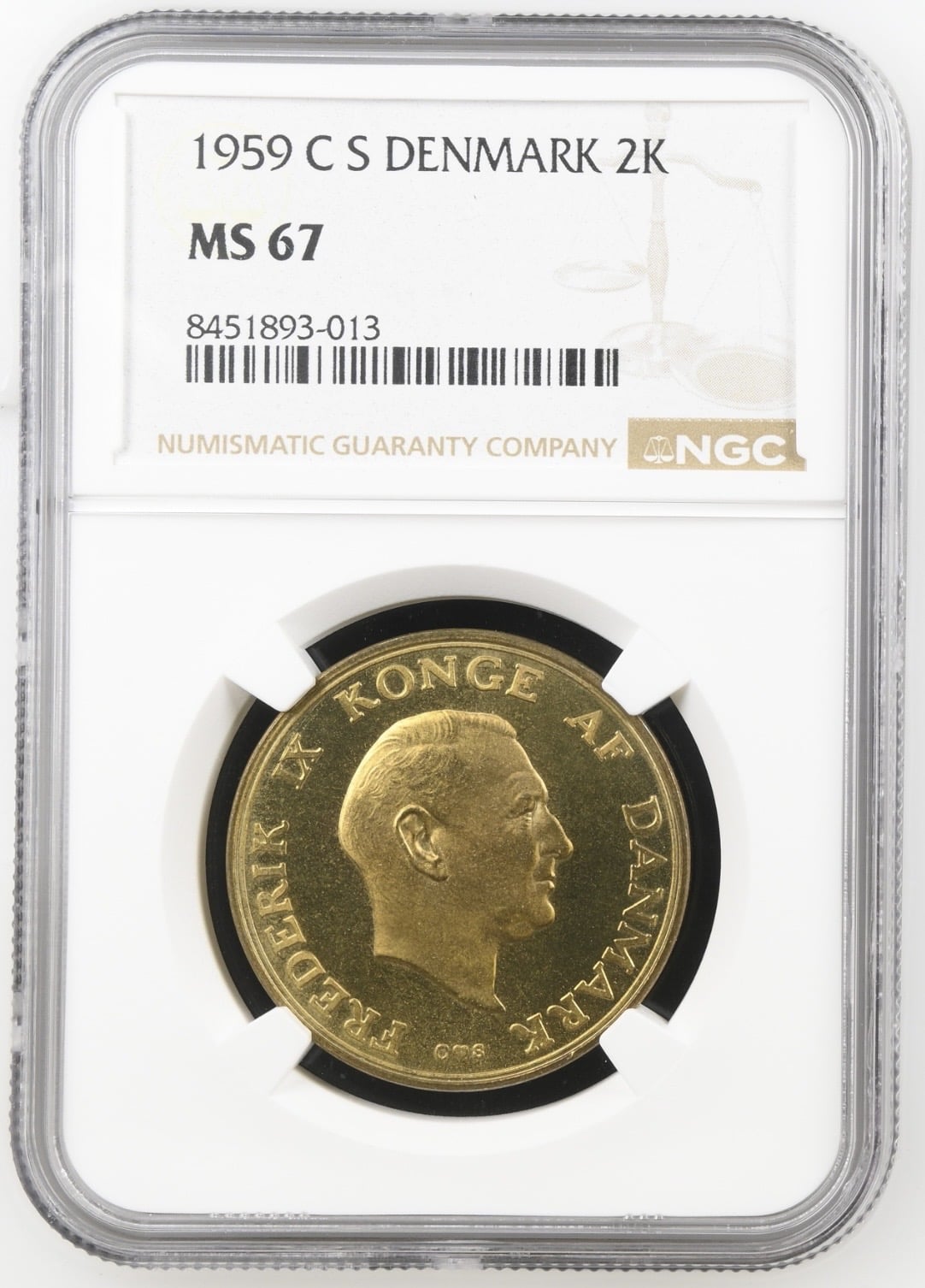 1959 C S, 2 kroner, Fre.IX, Sieg 4.2, Hede 5B, Kva. M, Graderet MS 67 af NGC "Single TOP POP"