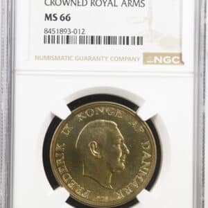 1953 N, 2 kroner, Fre.IX, Sieg 4.1, Hede 5A, Kva. M, Graderet MS 66 af NGC.