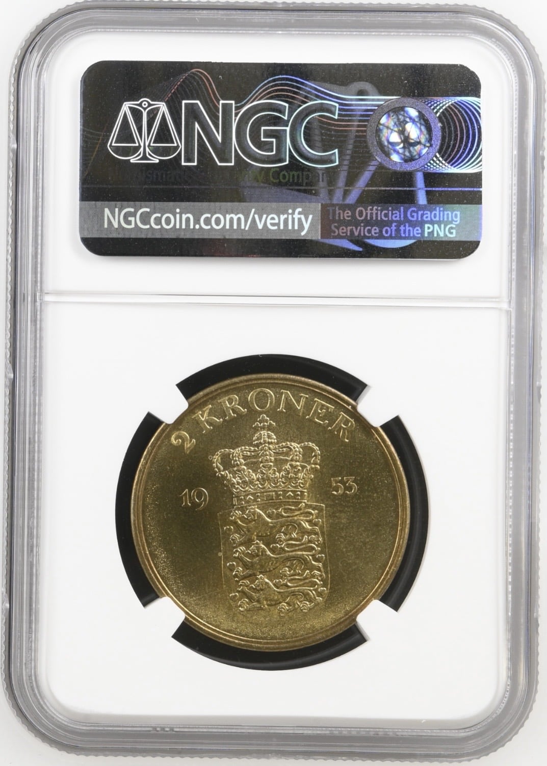 1953 N, 2 kroner, Fre.IX, Sieg 4.1, Hede 5A, Kva. M, Graderet MS 66 af NGC. - Image 2