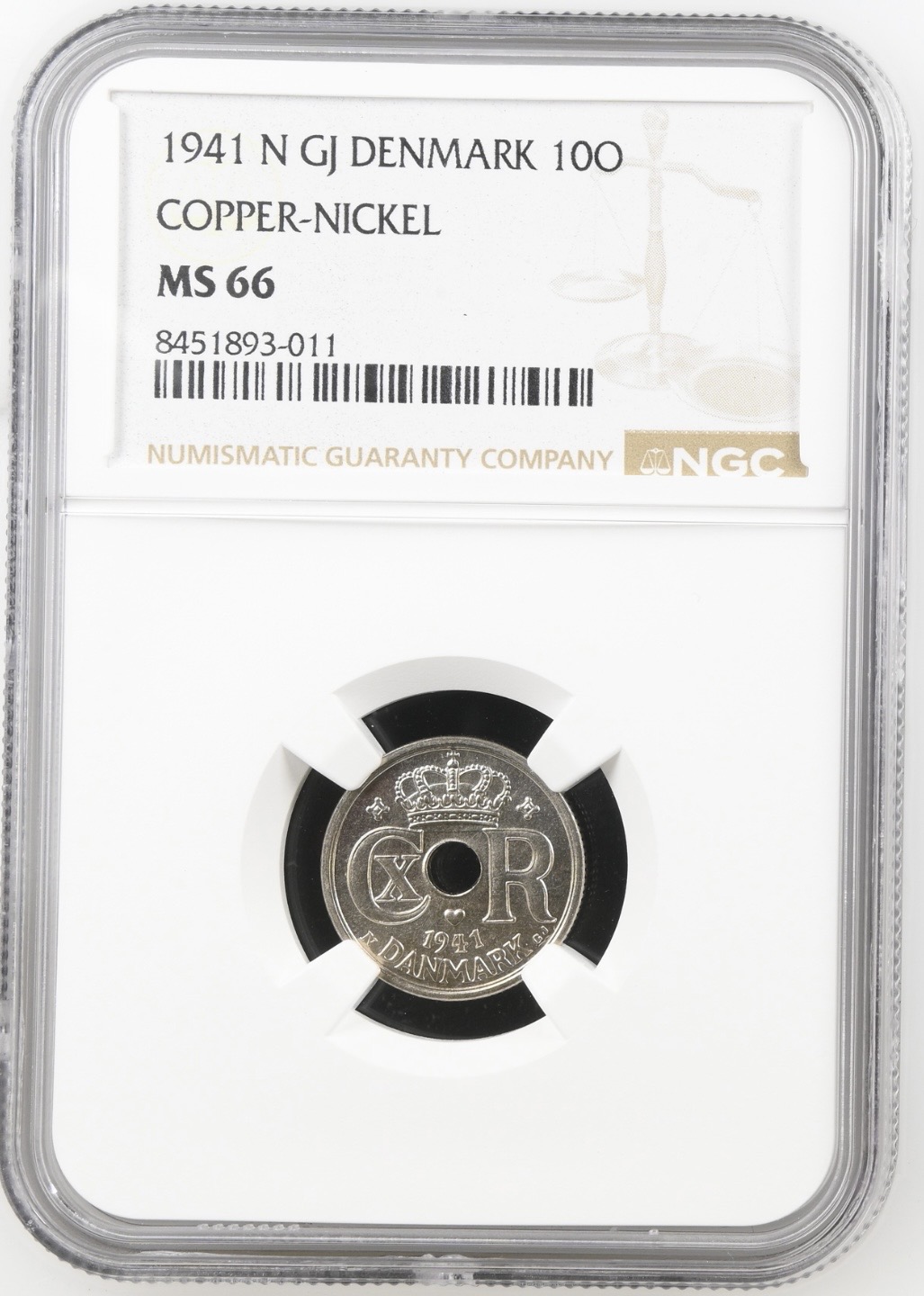 1941 N, 10 øre, Sieg 12.2, Hede 26B, Kva. M, Graderet MS 66 af NGC "Single TOP POP"