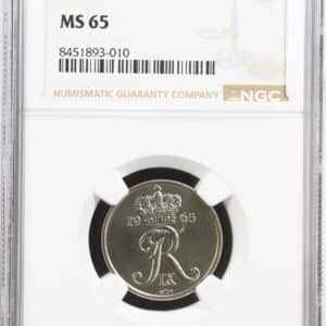 1965, 25 øre, Fre.IX, Sieg 6, Hede 9, Kva. M, Graderet MS 65 af NGC.
