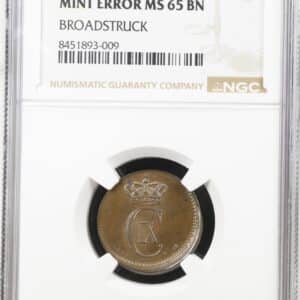 1889 CS, 2 øre, Sieg 1.1, Hede 18A, Kva. 0, Graderet Mint Error MS 65 BN af NGC "TOP POP" Utrolig sjældent fejlpræg som t.o.m er i en fantastisk kvalitet