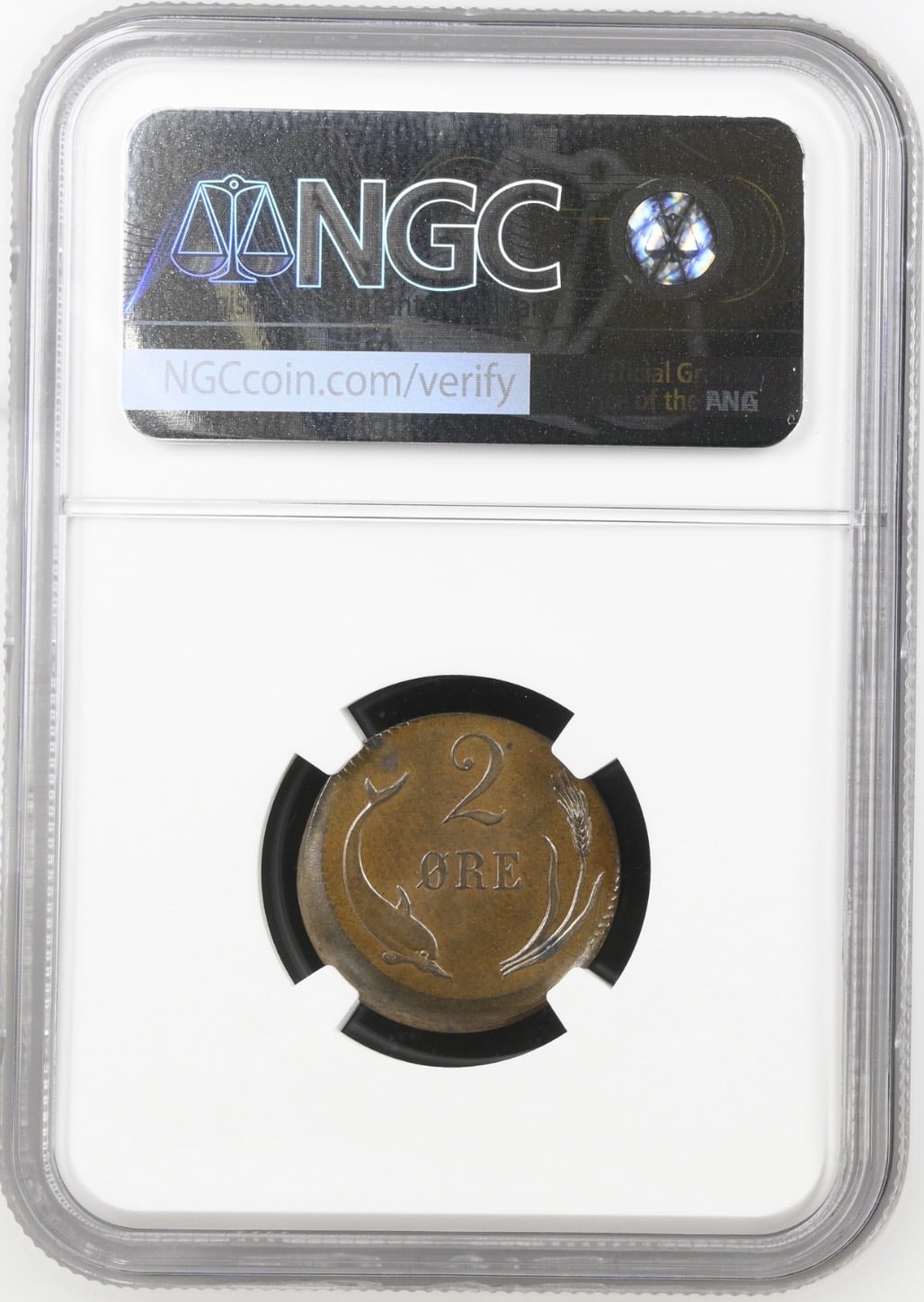 1889 CS, 2 øre, Sieg 1.1, Hede 18A, Kva. 0, Graderet Mint Error MS 65 BN af NGC "TOP POP" Utrolig sjældent fejlpræg som t.o.m er i en fantastisk kvalitet - Image 2