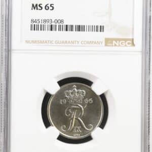 1966, 25 øre, Fre.IX, Sieg 6, Hede 9, Kva. 0-M, Graderet MS 65 af NGC.