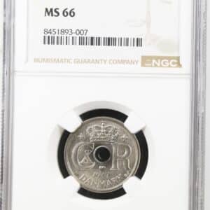 1947, 25 øre, Chr.X, Sieg 4.2, Hede 24B, Kva. M, Graderet MS 66 af NGC.