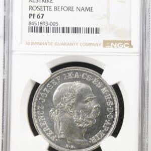 Ungran, 5 Korona 1900 KB, Restrike, rosette before name, Francis Joseph I, KM 488, H 2201, ÉH 1492, Adamo K7, Kva. Proof, Graderet PF 67 af NGC