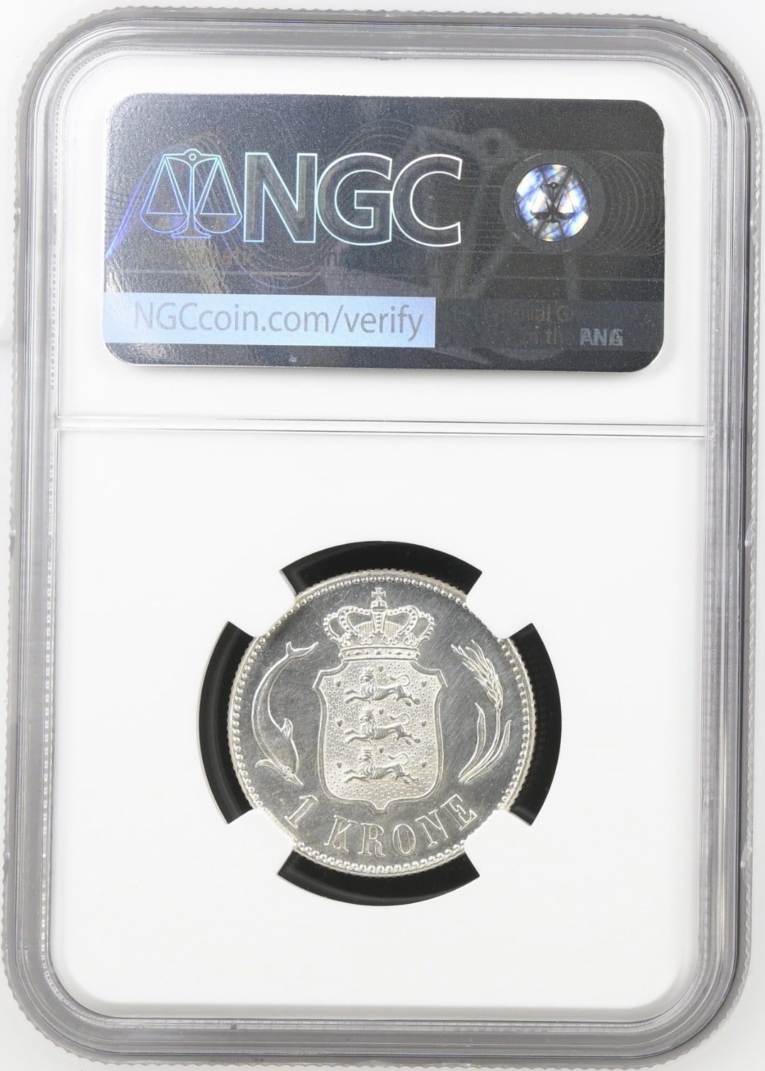 1915, 1 krone, Chr.X, Sieg 2, Hede 9, Kva. 0-M "Svag renset", Graderet UNC Details Cleaned af NGC - Image 2