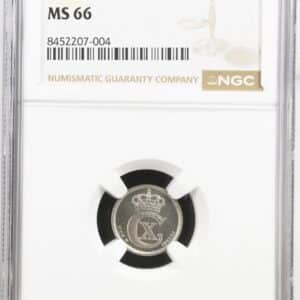 1923, 10 øre, Chr.X, Sieg 11.3, Hede 13, Kva. M, Graderet MS 66 af NGC.