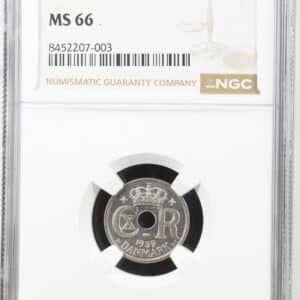 1939, 10 øre, Chr.X, Sieg 12.2, Hede 26B, Kva. M, Graderet MS 66 af NGC "TOP POP"
