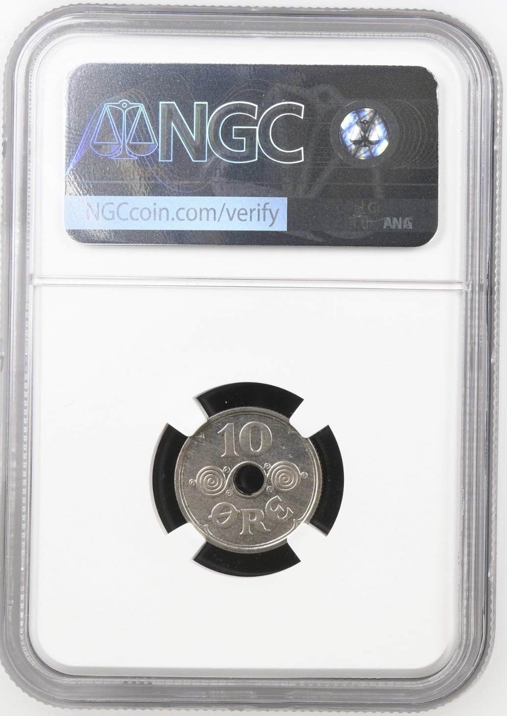 1939, 10 øre, Chr.X, Sieg 12.2, Hede 26B, Kva. M, Graderet MS 66 af NGC "TOP POP" - Image 2