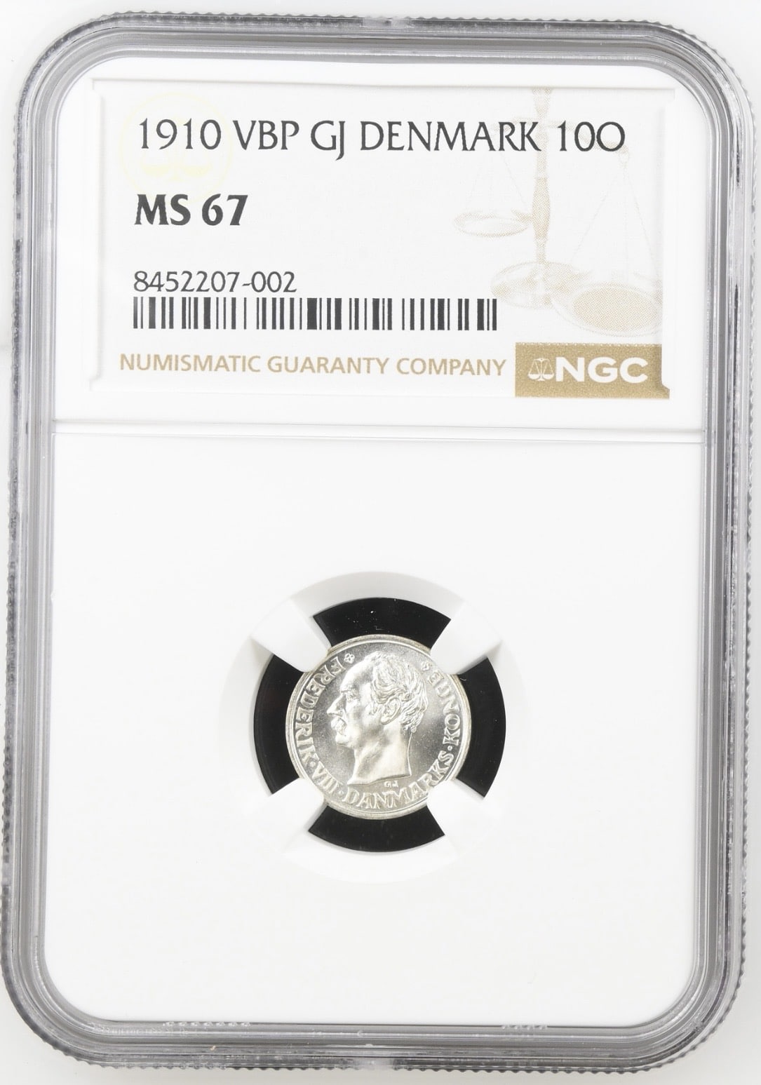 1911, 10 øre, Fre.VIII, Sieg 10.1, Hede 5, Kva. M, Graderet MS 67 af NGC