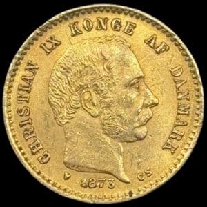 1873, 10 kroner, Chr.IX, Sieg 1.1, Hede 9A, 4,48 gram, 0.900 AU, Kva. 1+