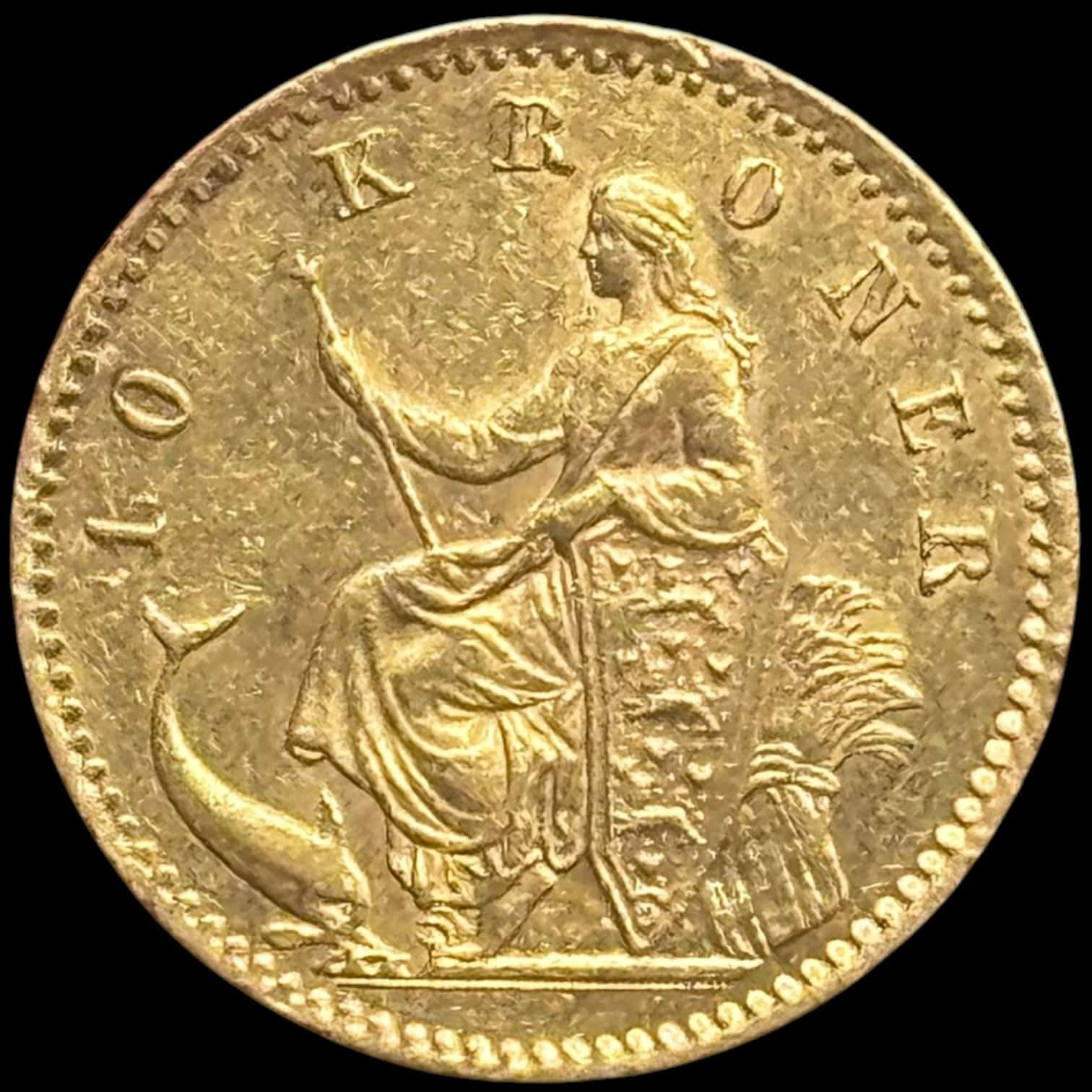 1877, 10 kroner, Chr.IX, Sieg 1.1, Hede 9A, 4,48 gram, 0.900 AU, Kva. 1+ - Image 2