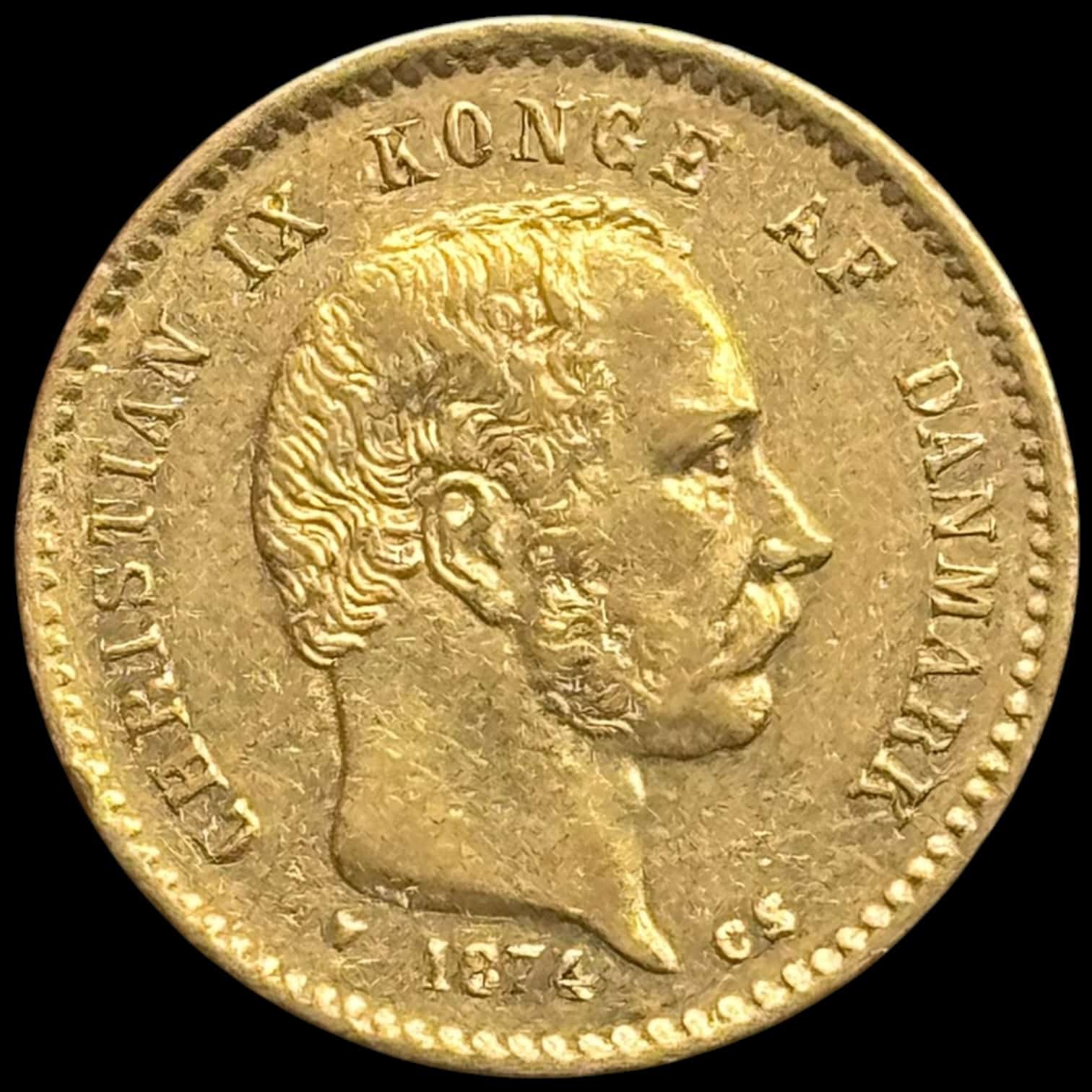 1874, 10 kroner, Chr.IX, Sieg 1.1, Hede 9A, 4,48 gram, 0.900 AU, Kva. 1+ Ks.