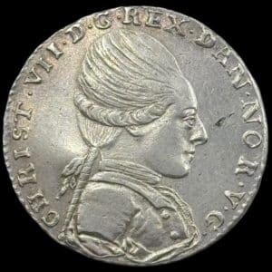 1771, 1/2 krone, Chr.VII, Sieg 15, Hede 24, Kva. 1+-01, 'fødselsdags-halvkrone', som blev præget i anledning af kongens 22 års fødselsdag d. 29. januar. Ex. BR 860/363 2015