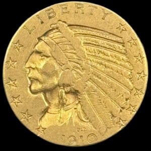 USA, 5 dollars 1910 ″Indien Head”, 8,36g, KM 129, Kva. 1+