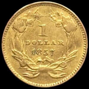 USA, 1 dollar 1857 "Indien Head" Type III, Fr. 94, KM 86, 1,67 gram 0.900 AU, Kva. 1+-01