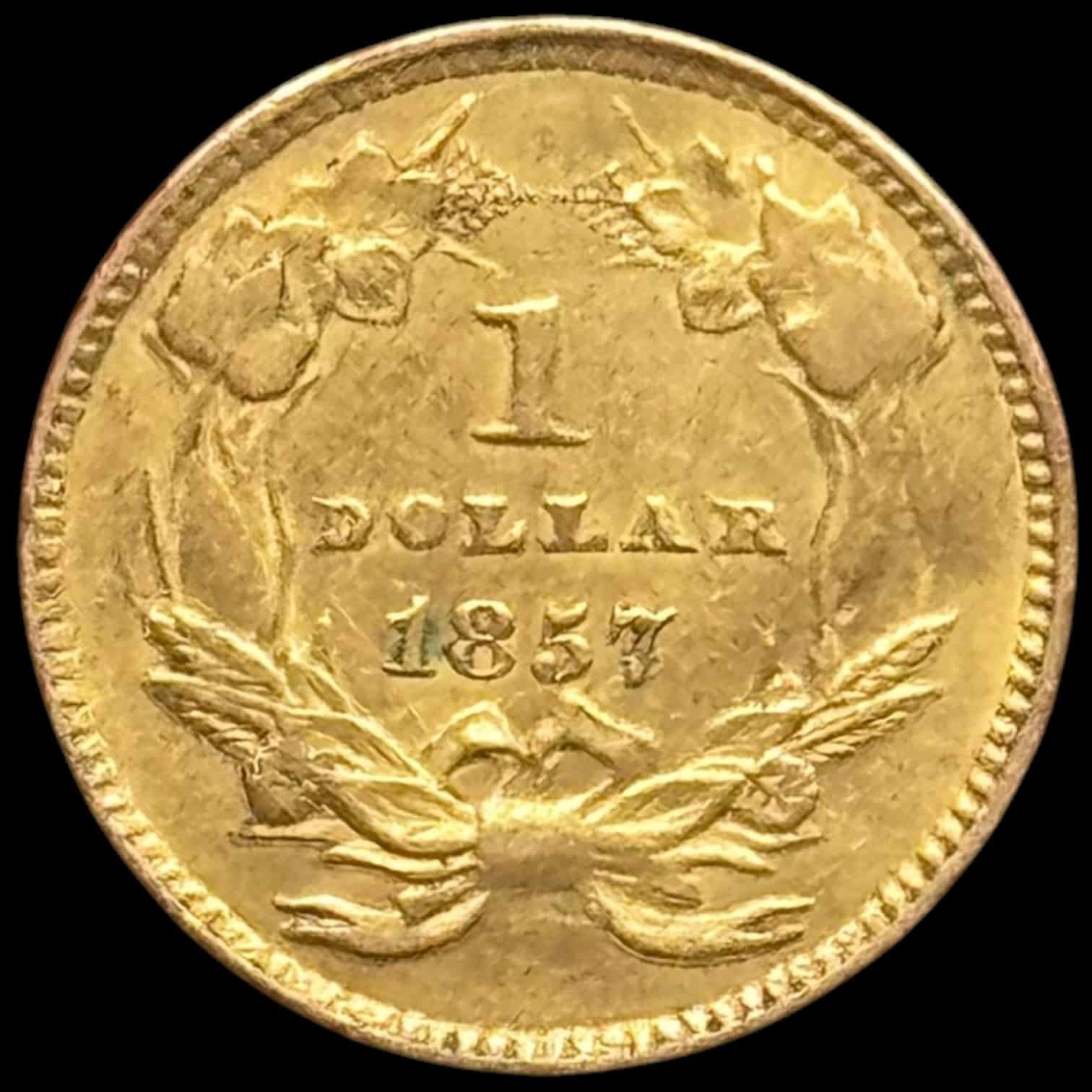 USA, 1 dollar 1857 "Indien Head" Type III, Fr. 94, KM 86, 1,67 gram 0.900 AU, Kva. 1+-01