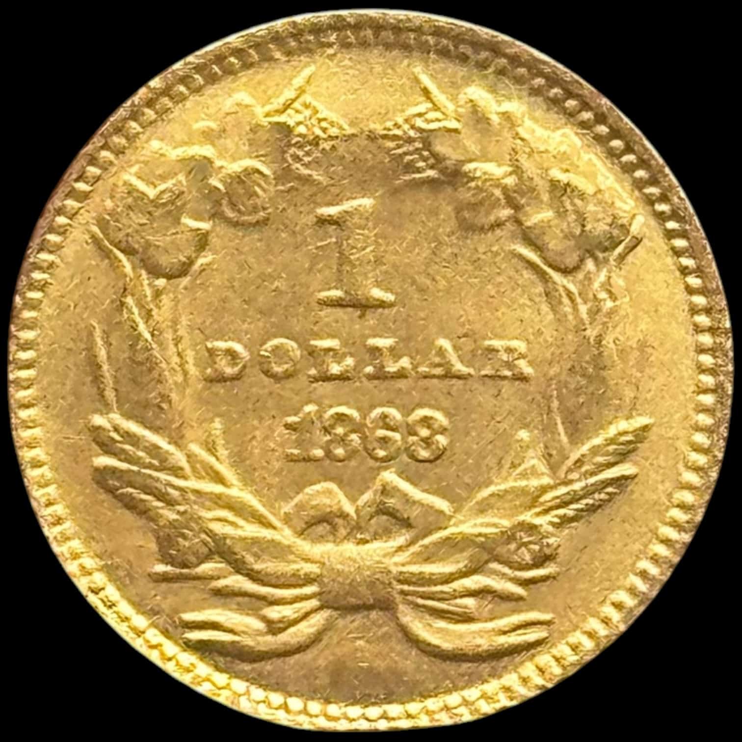 USA, 1 dollar 1868 “Indien Head” Type III, Fr. 94, KM 86, 1,67 gram 0.900 AU, Kva. 01 Filespor på rand