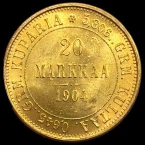 Finland, 20 Markkaa 1904 L, KM 9.2, Bitkin 612, Fr. 1, Kva. 0-01