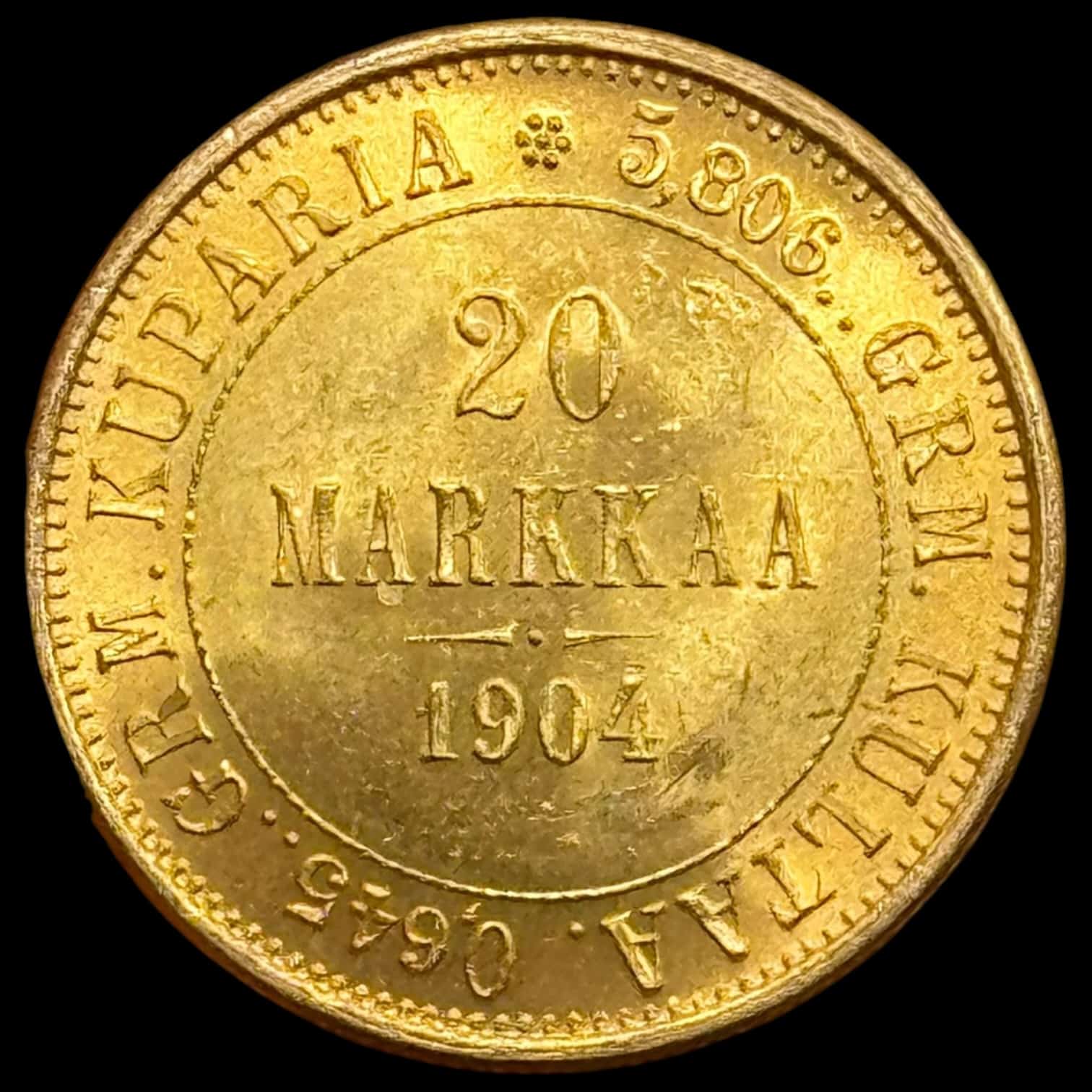 Finland, 20 Markkaa 1904 L, KM 9.2, Bitkin 612, Fr. 1, Kva. 0-01