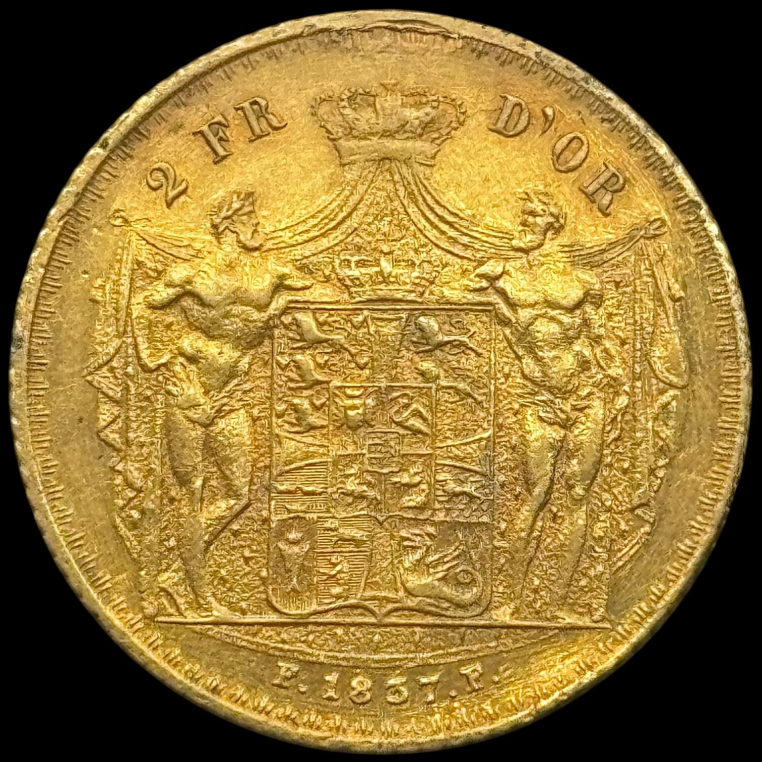 1837 FF, 2 Frederik d'or, Fre.VI, Sieg 36.1, Hede 5A, 13,24 gram 0.896 AU, Kva. 1+ vh. kl.12