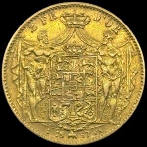 1857 FA, 2 Frederik d'or, Fre.VII, Sieg 16.3, Hede 1C, Kva. 1+-01
