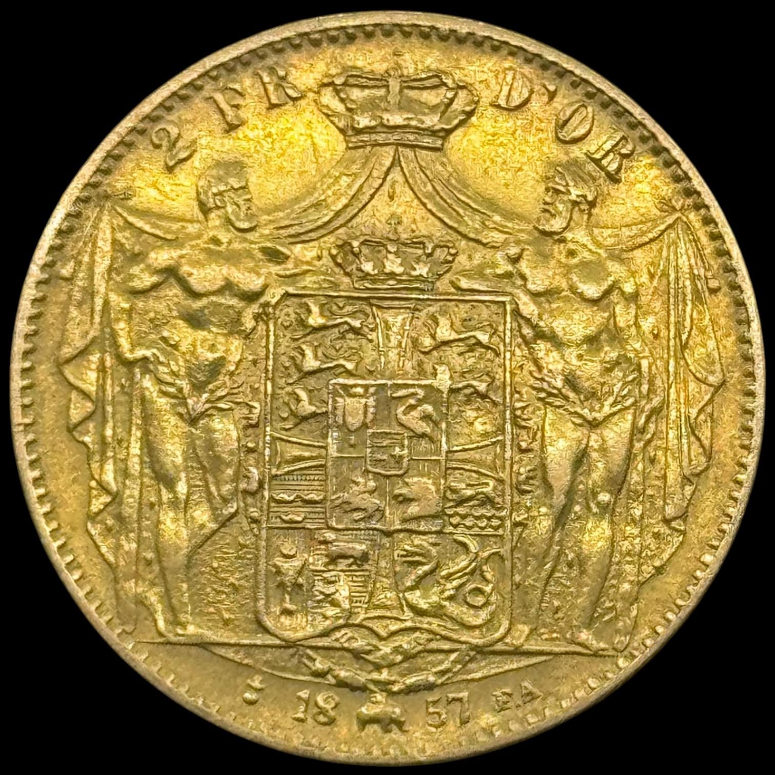 1857 FA, 2 Frederik d'or, Fre.VII, Sieg 16.3, Hede 1C, Kva. 1+-01