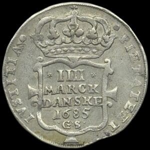 1685, 4 mark / krone, Chr.V, Sieg 42, Hede 79, Kva. 1-1+
