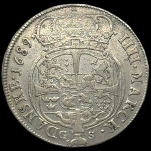 1689, 4 mark / krone, Chr.V, Sieg 44.1, Hede 82, Kva. 1-1+